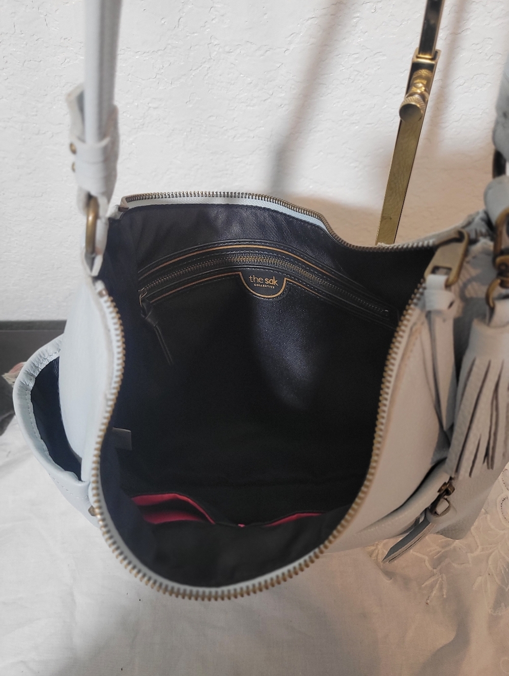 The Sak La Mesa 4-Poster Sky Blue Leather Hobo Slouchy Tote Shoulder Bag - Picture 7 of 9